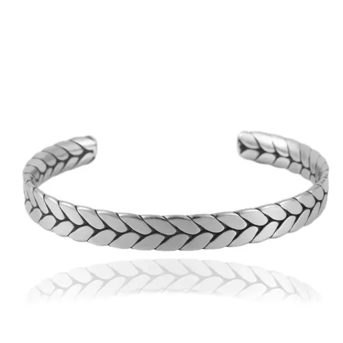 BTGM28 Open Cuff Braided Bracelet Chic Stainless Steel Braid Design Bangle