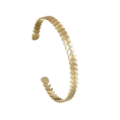 BTGM329 Leaf-Shaped Open Bracelet for Women K Gold Plated Stainless Steel Jewelry