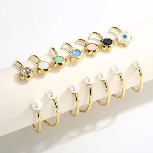 BTGM190 Floral Multicolor Glass Crystal Shell Pearl Open Cuff Women's Stainless Steel Bracelet