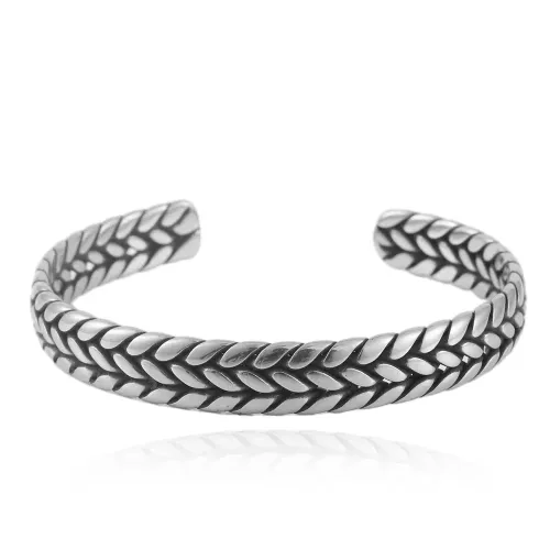 BTGM48 Twist Braid Open Cuff Bracelet Stainless Steel Ponytail Design Bangle