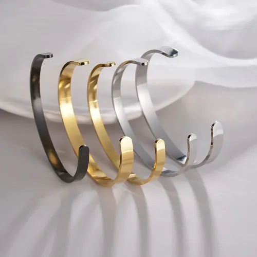 BTGM85 Vacuum Plated Stainless Steel Cuff Bracelet Adjustable Open Bangle