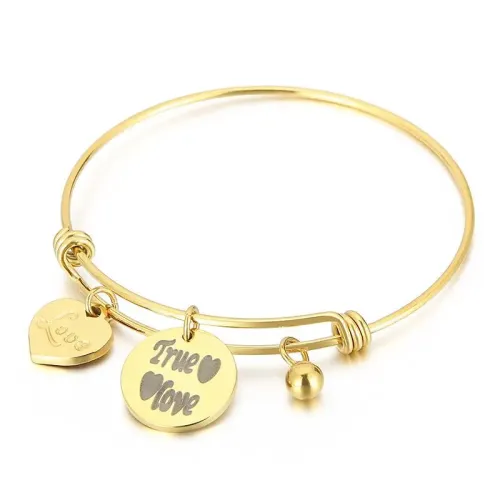 BTGM153 Mirror Finish Heart Love Tag Adjustable Stainless Steel Bracelet for Women