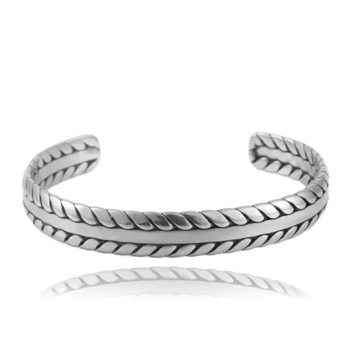 BTGM25 Woven Open Cuff Wheat Bracelet Stainless Steel Harvest Bangle
