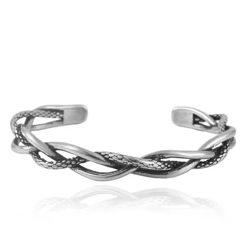 BTGM26 Intricate Hollow Woven Open Cuff Bracelet Stainless Steel Weave Bangle