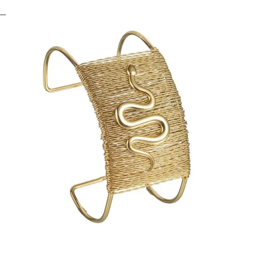 BTGM297 Snake-Shaped Wide Hollow Weave Bracelet K Gold-Plated Stainless Steel