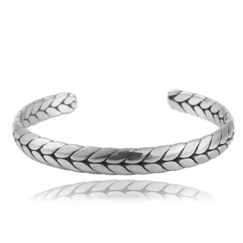 BTGM41 Wheat Sheaf Open Cuff Bracelet Stainless Steel Braided Bangle