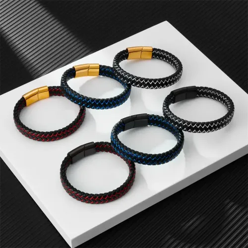 BTGM91 Unisex Mixed Color Braided Leather Bracelet Genuine Cowhide Jewelry Accessory