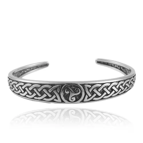 BTGM45 Fire Wheel Open Cuff Bracelet Braided Stainless Steel Bangle