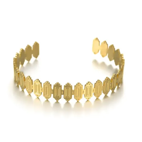 BTGM303 Adjustable K Gold Square Splice Open Cuff Bracelet for Women Stainless Steel