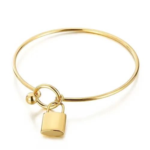 BTGM135 Geometric Stainless Steel Square Tag Lock Bracelet for Women Chic Fashion Accessory