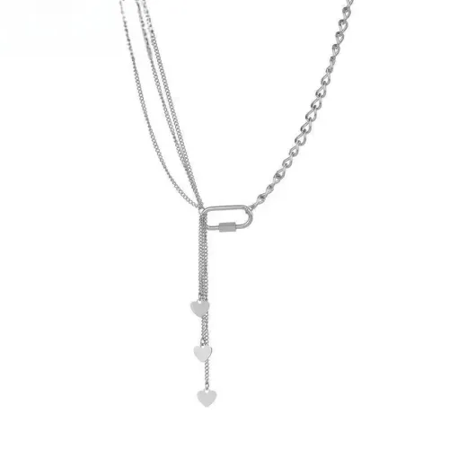 NTM4145 Paperclip Tassel Love Pendant Women's Titanium Steel Clavicle Chain Necklace