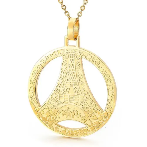 NTM4068 Long Gold Circle Pendant Elegant Stainless Steel Women's Necklace