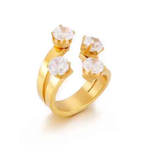 RTM3060 Elegant 4 Diamond Open Ring 18K Gold Stainless Steel Women's Jewelry