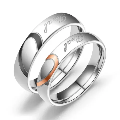 RTM3353 Titanium Steel Love Ring Half Peach Heart Black Rose Gold Couple Bands