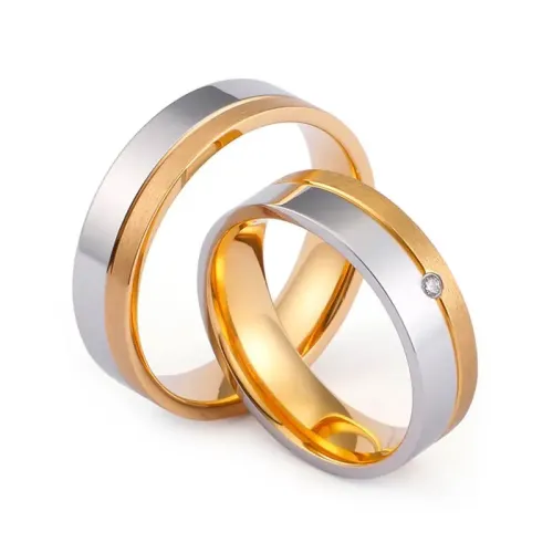 RTM3119 Gold Diamond Titanium Steel Couple Ring Luxury Jewelry for Lovers