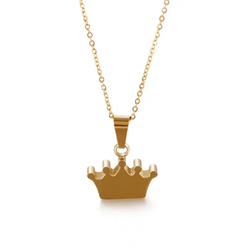 NTM4048 Golden Crown Pendant on Titanium Steel Clavicle Chain Luxurious Jewelry