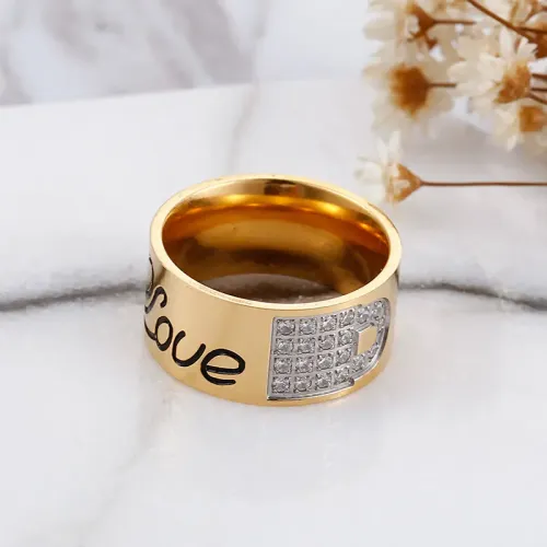 RTM3005 Customized English Wide Ring Zircon Gold-Plated Women's Band