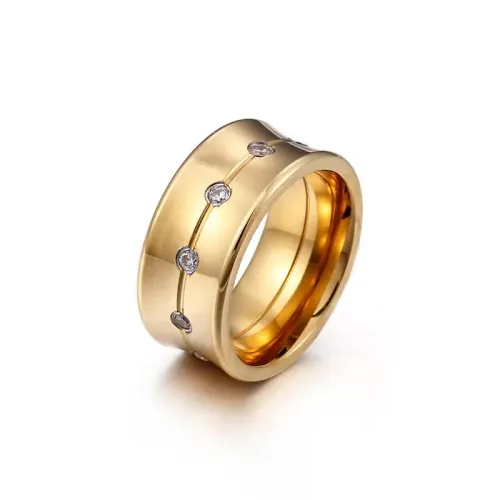 RTM3215 Luxurious 10mm Diamond Ring 18K Gold-Plated Titanium Steel Accessory