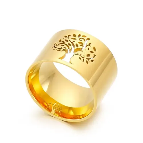 RTM3203 Polished Titanium Steel Hollow Tree of Life Ring Women's Elegant Band