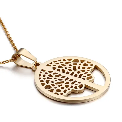 NTM4106 Gold Titanium Steel Tree of Life Pendant Stainless Steel Christmas Sweater Ornament
