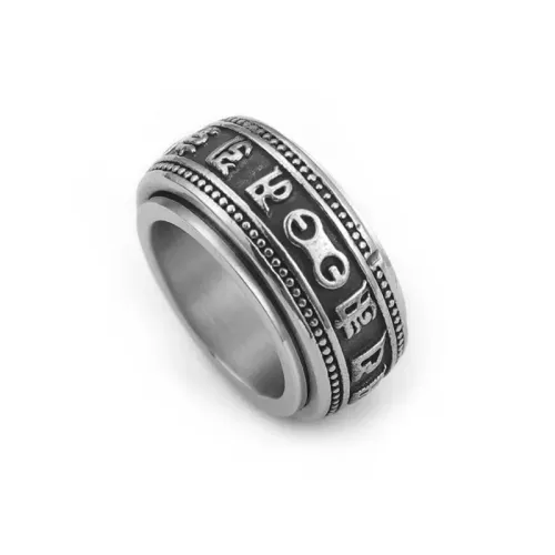 RTM2974 Men's Stainless Steel Rotatable Ring Six-Character, Durable Design