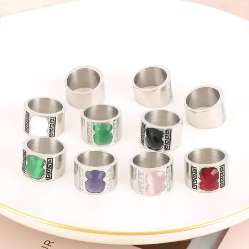 RTM3015 Women's Multi-Color Diamond Geometric Glass Ring Attractive Titanium Steel Accessory