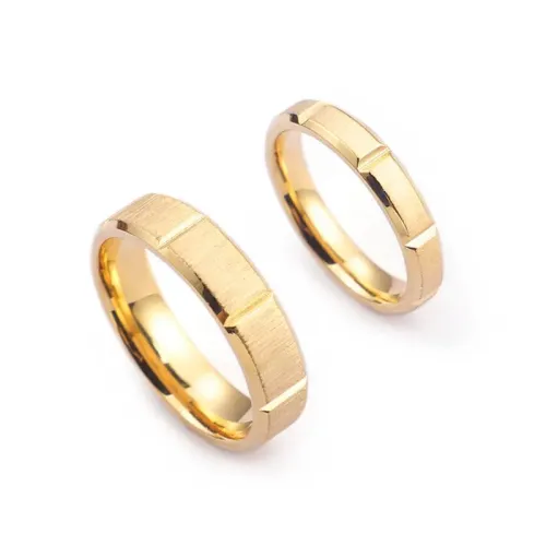 RTM3127 Gold Sand Surface Electroplated Stainless Steel Couple Ring Unique Jewelry