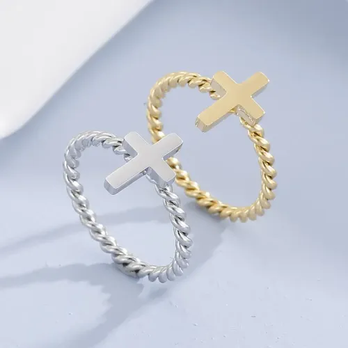 RTM2959 Elegant Twisted Cross Couple Rings Durable Titanium Steel Bands