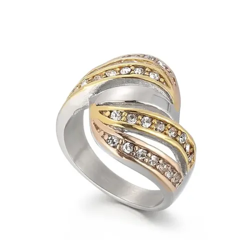 RTM3291 Mixed Color Diamond Ring Geometric Titanium Steel Women's Jewelry Collection