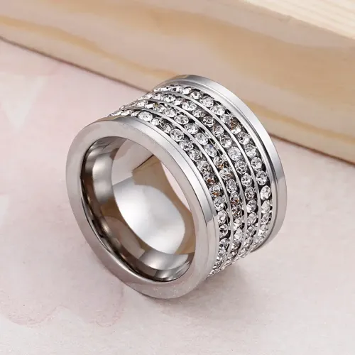 RTM3051 Luxurious Four-Row Diamond Couple Rings Unisex Jewelry