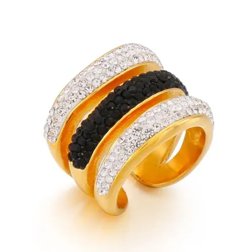 RTM3069 Stunning Titanium Steel Geometric Ring Full Diamond Open Ring for Women