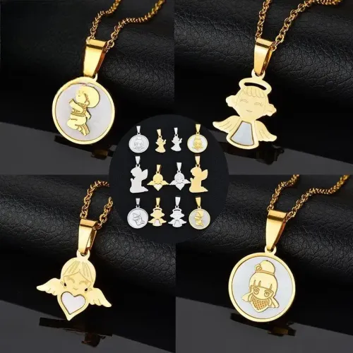 NTM4152 Angel Shell Pendant 304 Stainless Steel Women's Collarbone Chain Jewelry