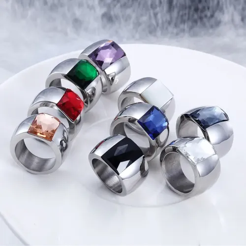RTM3023 Elegant Small Stone Titanium Steel Ring Women's Glass-Infused Steel Color Band