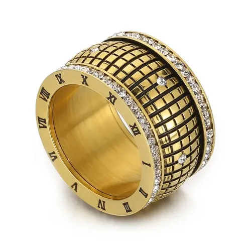 RTM3063 Stylish Roman Numeral Plaid Rhinestone Ring Unisex Stainless Steel Hip-Hop Jewelry