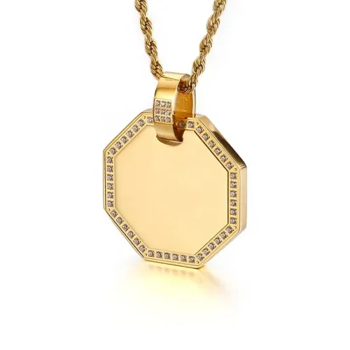 NTM4117 Polygonal Titanium Steel Pendant with CNC Stone-Set Women's Elegant Necklace