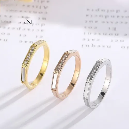 RTM2985 Luxurious Octagonal Shell Diamond Ring Micropaved Stainless Steel Women's Jewelry