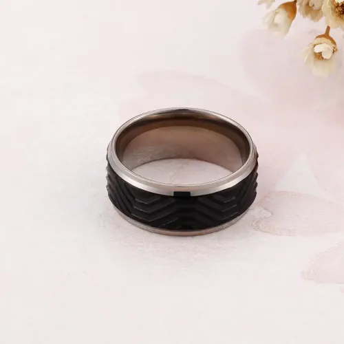 RTM3082 Sleek Black Striped Personalized Titanium Ring Unique Single Band Jewelry