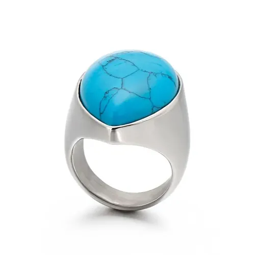 RTM3021 Unisex Water Drop Turquoise opal Ring Titanium Steel Multi-Color Band