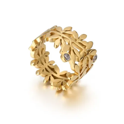 RTM3257 Leaf Design Titanium Steel Ring Women's Hip Hop Jewelry Trend