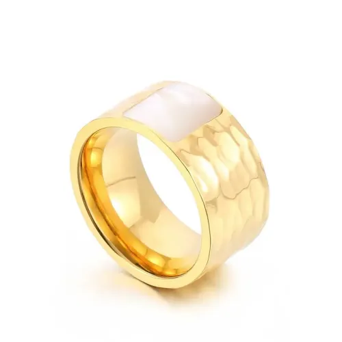 RTM3217 10MM Hammered Titanium Steel Ring Women's Vacuum Electroplated Jewelry