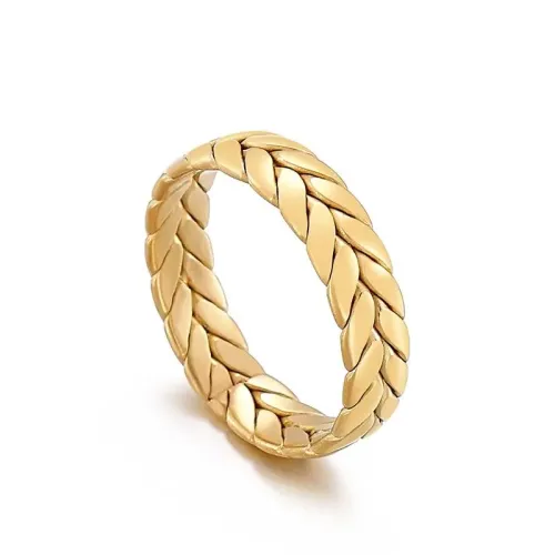 RTM3219 Gold Leaf Texture Titanium Steel Rings Unisex Design for Men and Women