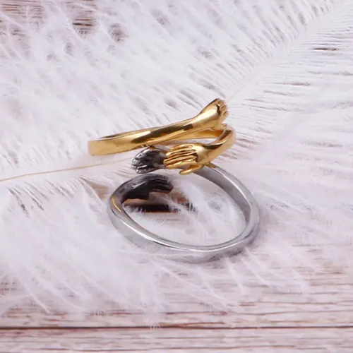 RTM2983 Unique Open Hands Hug Couple Ring Symbolic Love Jewelry