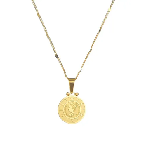 NTM4183 18K Gold Five-Pointed Star Round Brand Head Necklace Stainless Steel Women's Clavicle Chain