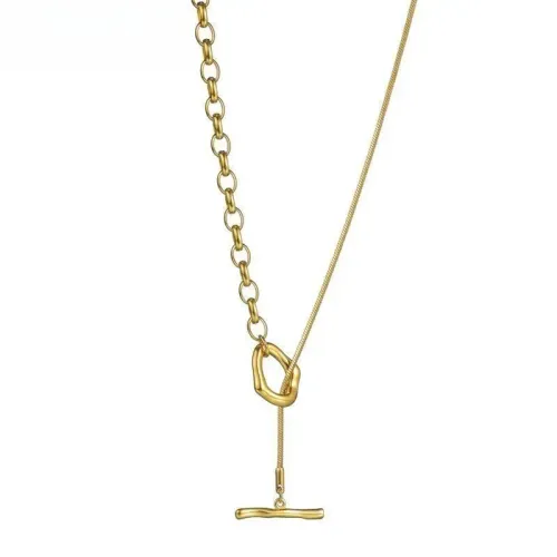 NTM4170 18K Gold Plated Titanium Steel OT Button Sweater Chain Unique Women's Jewelry