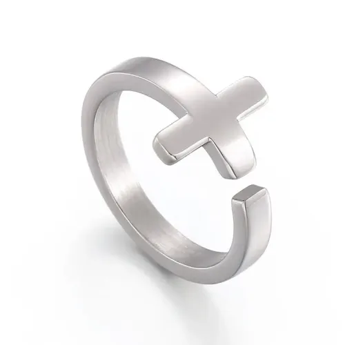 RTM2936 Unisex Stainless Steel Cross Open Ring Durable Titanium Band for Men and Women