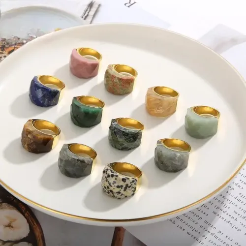 RTM3077 Elegant 18K Gold Plated Multi-Color Natural Stone Ring Women's Jewelry