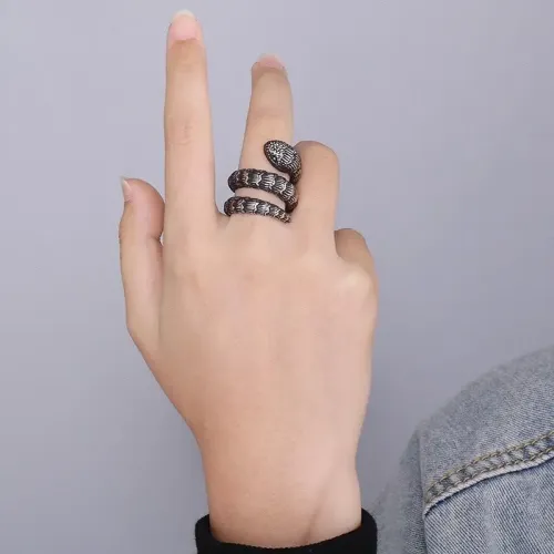 RTM3025 Dark Punk Stainless Steel Wrapped Python Ring Edgy Female Accessory