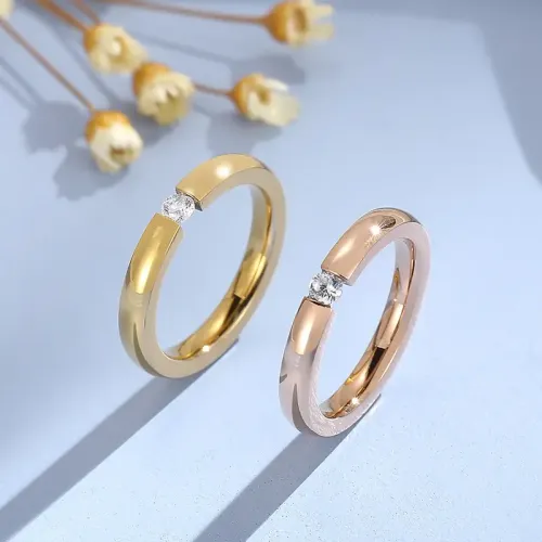 RTM2943 Elegant Stainless Steel Couple's Ring Micro-Paved Zircon Diamond Women's Ring