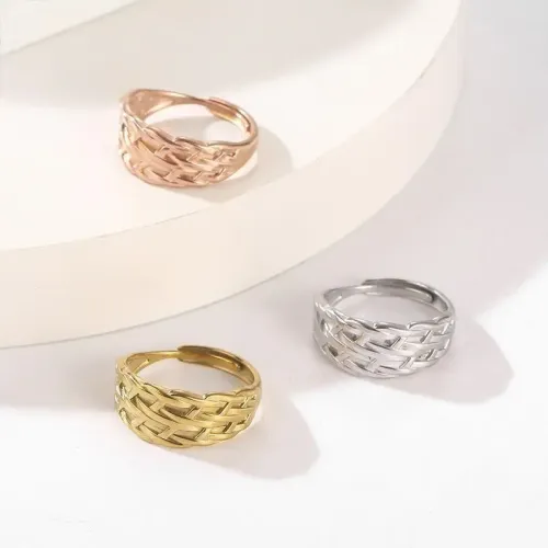 RTM2970 Adjustable Braided Mesh Titanium Steel Ring Unisex Jewelry for Men Women