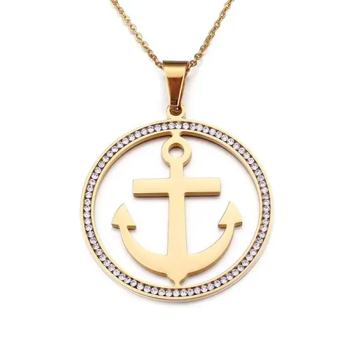 NTM4109 18K Gold-Plated Titanium Steel Round Diamond Pendant Perfect Father's Day Gift